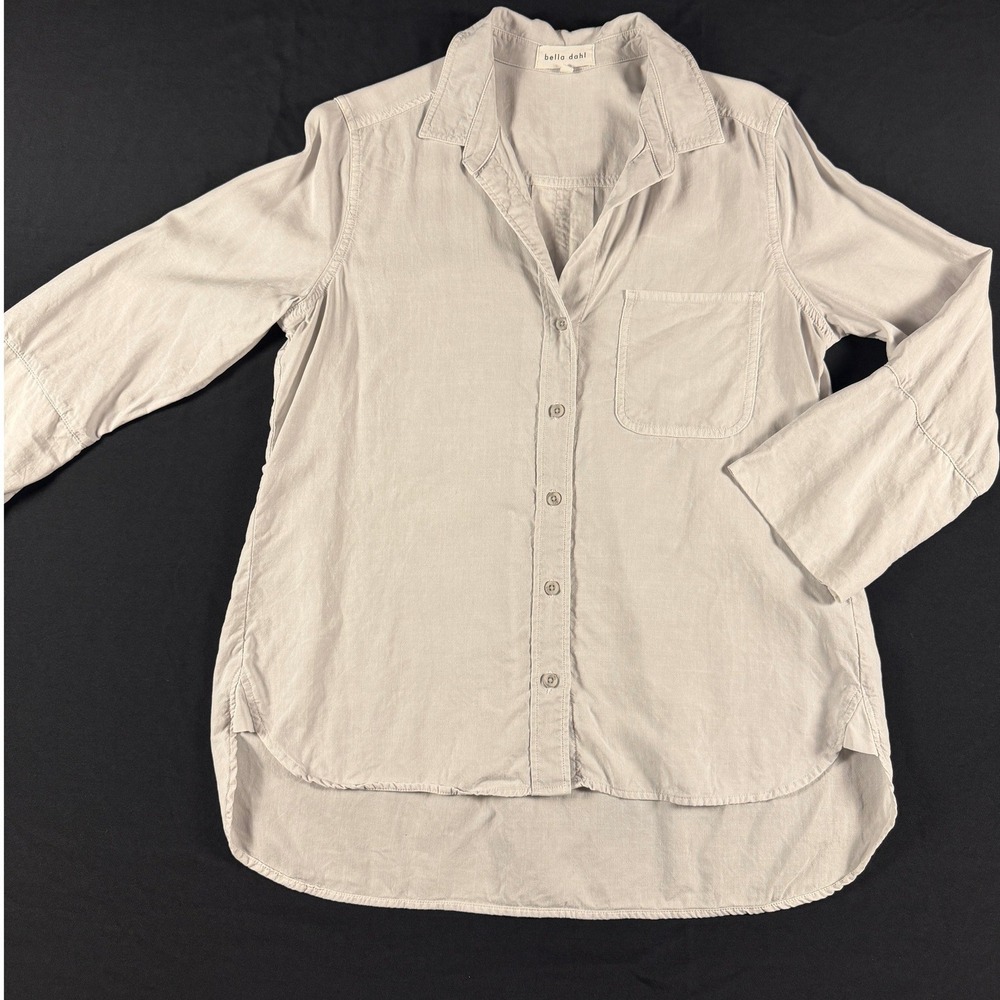 Bella Dahl Grey Tencel Button Down Shirt Long Sleeve M High-Low Hem